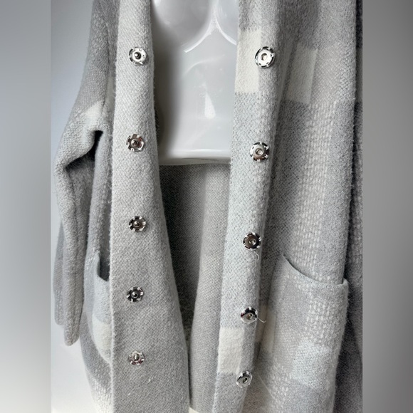 soft surroundings Plaid Hooded long gray Sweater Cardigan Women plus sz 1X Cozy - Picture 4 of 9